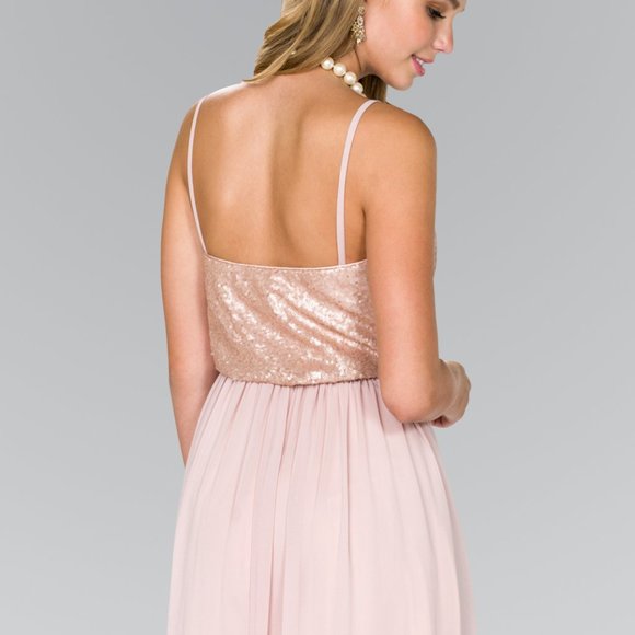NEW OFF SHOULDER SLEEVELESS A-LINE CHIFFON DRESS EMBROIDERED WITH SEQUIN GL2416 - Picture 8 of 10